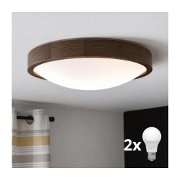 Brilagi - Plafonieră LED CARVALHO SLIM 2xE27/15W/230V, stejar-nuc, Ø 37 cm
