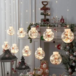 Instalatie pentru craciun tip globuri cu LED si figurine Mos Craciun, 10 globuri