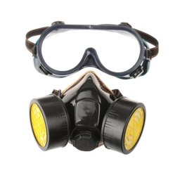 Masca de protectie si ochelari cu 2 filtre de carbon activ, pentru lucru in mediu chimic