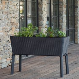 Ghiveci mare exterior, imitatie ratan, Keter Full Bloom, pentru gradina si terasa, maro, plastic, cu sistem irigare, rezistent UV, 120 L