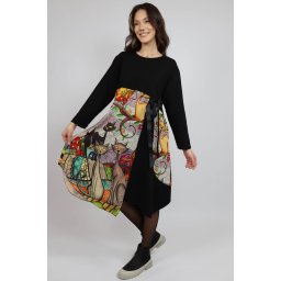 ROCHIE MIDI ASIMETRICA CU BUZUNARE SI MANACA LUNGA CAT EYE NEKO TALIE UNICA Multicolora