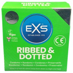 EXS Ribbed, Dotted and Flared - prezervative cu puncte (3 bucăți)