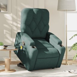 Fotoliu rabatabil de masaj, cu ridicare, verde închis, textil GartenMobel Dekor