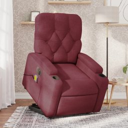 Fotoliu de masaj electric rabatabil cu ridicare rosu vin textil GartenMobel Dekor