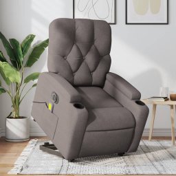 Fotoliu electric masaj rabatabil cu ridicare, gri taupe, textil GartenMobel Dekor