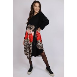 ROCHIE MIDI ASIMETRICA CU BUZUNARE SI MANACA LUNGA ROSES KARIN TALIE UNICA Multicolora
