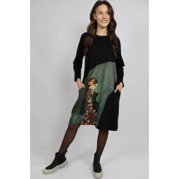 ROCHIE MIDI CU BUZUNARE SI MANACA LUNGA INSERTIE PRINT CAT MELEK TALIE UNICA Multicolora