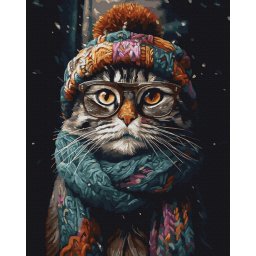 Set pictura pe numere, cu sasiu, Motan cu fes, 40x50 cm
