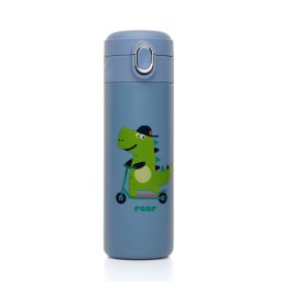 Sticla de baut cu pai din silicon pentru copii, din otel inoxidabil, 350ml, albastru, Reer 90103
