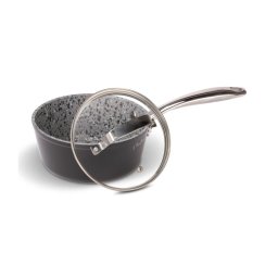 Oală mică din granit cu capac Lamart 16 cm negru/gri/oțel inoxidabil