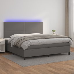 Pat cu arcuri, saltea si LED, gri, 200x200 cm, piele ecologica GartenMobel Dekor