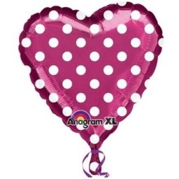 Balon folie inima roz buline albe 45 cm