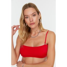 Trendyol Red Back Detail Bandeau Bikini Top