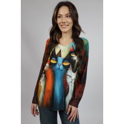 BLUZA SOFT CU MANECA LUNGA GULER V CAT EYE NEKO TALIE UNICA Multicolora