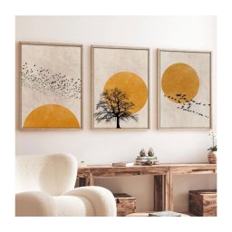 Set de 3 tablouri cu ramă foto 50 x 70 cm, bej/portocaliu