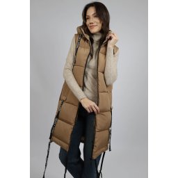 VESTA GROASA LUNGA MATLASATA CU BUZUNARE SARRA Camel L-XL