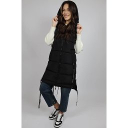 VESTA GROASA LUNGA MATLASATA CU BUZUNARE SARRA Negru L-XL