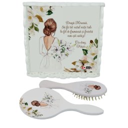 Set gatit mireasa, White Flowers, tavita dantelata nepersonalizata, 3 piese - ILIF410020