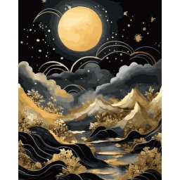 Set pictura pe numere, cu sasiu, Luna si marea- canvas negru, 40x50 cm