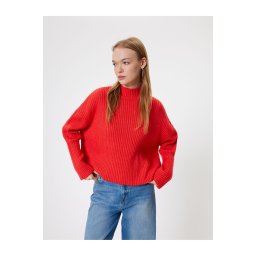 Koton Oversize Knitwear Sweater High Collar Textured Long Sleeve