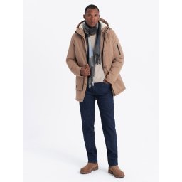 Ombre Men's long parka sherpa jacket - beige