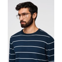 Ombre Casual men's sweater with horizontal stripes - navy blue