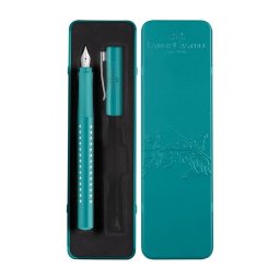 Stilou Faber Castell Grip 2010 Sparkle Turcoaz Ocean M, cutie metalica, 201516