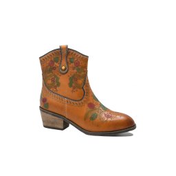 Ghete damă Feeling stil western cu model floral, camel din piele naturală FLGZM766-41-36 EU