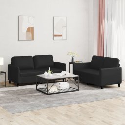 Set de canapele cu perne, 2 piese, negru, piele ecologica GartenMobel Dekor