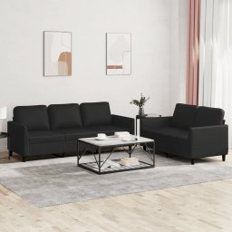 Set de canapele cu perne, 2 piese, negru, piele ecologica GartenMobel Dekor