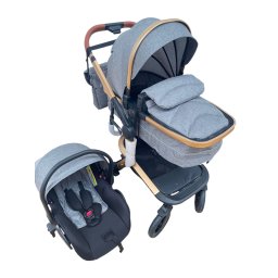 Carucior 3 in 1cu maner reversibil, transformabil landou-sport si scoica, 517 Gri