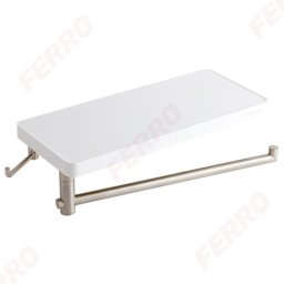 Etajera cu portprosop bara si agatatoare Yacore, alb/inox