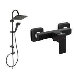 Set de dus FERRO Zicco BLACK baterie dus si Set bara dus cu suport culisant, dus fix si para dus mobila Squerto, negru