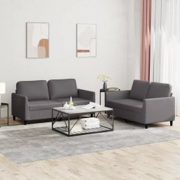 Set de canapele cu perne, 2 piese, gri, piele ecologica GartenMobel Dekor