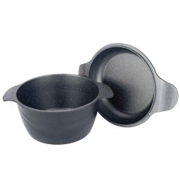 Oala Neoklein CS24-Black 2in1, cu capac ce poate fi folosit ca tigaie grill, 24 cm, 4.4 L, aluminiu turnat, invelis anti-aderent, Negru