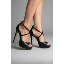 Sandale Manila Mistic cu toc subtire, piele naturala, negru