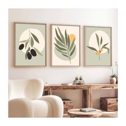 SET 3x pictură în ramă foto 50x70 cm frunze