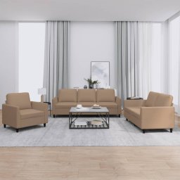 Set de canapele cu perne, 3 piese, cappuccino, piele ecologica GartenMobel Dekor