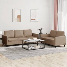 Set de canapele cu perne, 2 piese, cappuccino, piele ecologica GartenMobel Dekor