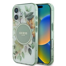 Husa Guess IML Flower & Tonal Circle MagSafe (GUHMP16MHFWBDCEN) - Husă telefon - compatibil cu Apple iPhone 16 Plus - MagSafe - culoare Verde