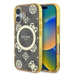 Husa Husa pentru iPhone 16 - Guess IML Peony On 4G Background MagSafe (GUHMP16SH4PYEEW) - Brown