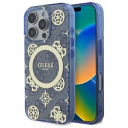 Husa Husa pentru iPhone 16 Pro - Guess IML Peony On 4G Background MagSafe (GUHMP16LH4PYEEB) - Blue
