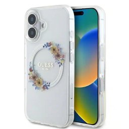 Husa Guess IML Flowers Wreath MagSafe (GUHMP16SHFWFCT) - Husă telefon - compatibil cu Apple iPhone 16 - MagSafe - culoare Transparent