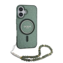 Husa Husa pentru iPhone 16 Plus - Guess IML Glitter with Pearl Strap MagSafe (GUHMP16MHGCRELSA) - Green