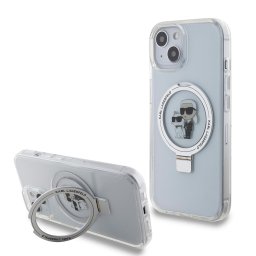 Husa Karl Lagerfeld Hardcase Ring Stand MagSafe (KLHMP15SHMRSKCH) Karl&Choupette - Carcasă rigidă - compatibil cu Apple iPhone 15 / iPhone 14 / iPhone 13 - MagSafe, Kickstand / Suport - culoare Alb