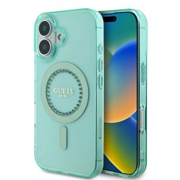 Husa Husa pentru iPhone 16 Plus - Guess IML Rhinestones MagSafe (GUHMP16MPFTDTEN) - Green