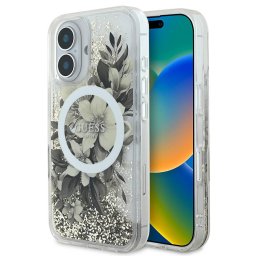 Husa Husa pentru iPhone 16 - Guess Liquid Glitter Flower MagSafe (GUHMP16SLFMWTE) - Beige