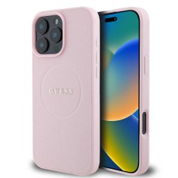 Husa Husa pentru iPhone 16 Pro - Guess Grained Gold Ring MagSafe (GUHMP16LPGHSMMP) - Pink