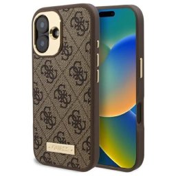Husa Guess Hardcase 4G Logo Plate MagSafe (GUHMP16MU4GPRW) - Carcasă rigidă - compatibil cu Apple iPhone 16 Plus - MagSafe - culoare Maro/Bej