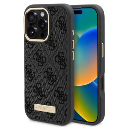 Husa Guess Hardcase 4G Logo Plate MagSafe (GUHMP16LU4GPRK) - Carcasă rigidă - compatibil cu Apple iPhone 16 Pro - MagSafe - culoare Negru